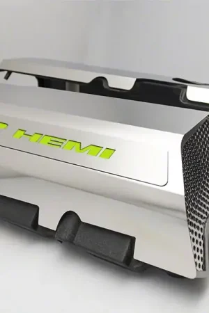 Brand New Polished Fuel Rail Covers with 392 HEMI Lettering; Solid Sublime Green