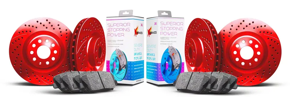 Xbrakes Xi Series Brake Rotor and Pad Kit; Front and Rear; Red High Quality
