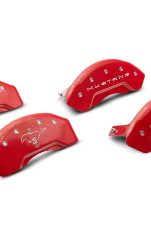 Hassle-Free Returns MGP Brake Caliper Covers with Tri-Bar Pony Logo; Red; Front and Rear