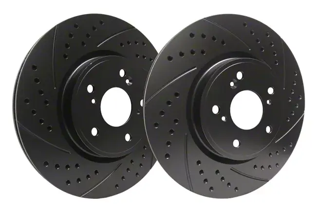 SP Performance Double Drilled and Slotted Rotors with Black ZRC Coating; Rear Pair Must Have