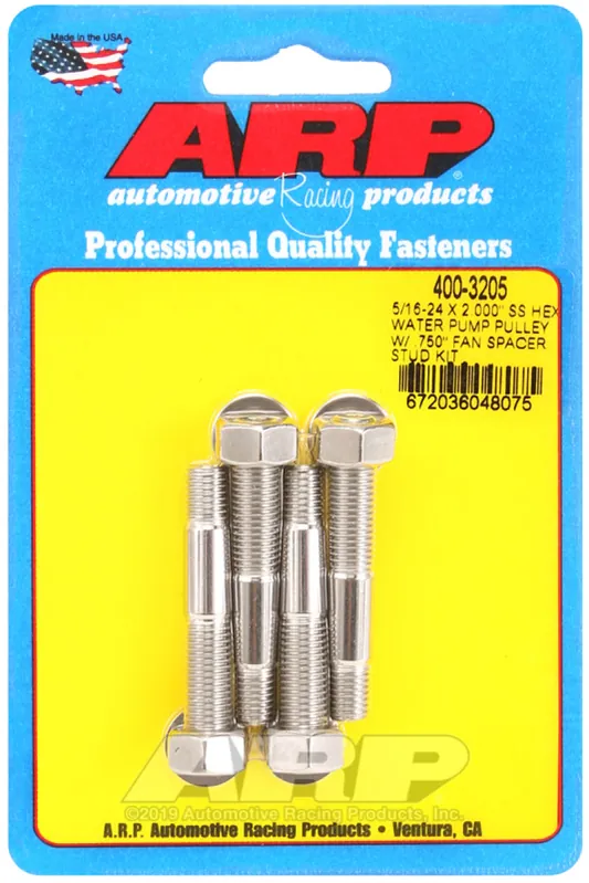 ARP 5/16-24 X 2.000 SS Hex Water Pump Pulley w/ .750in Fan Spacer Stud — PMD Premier Motoring Development Original