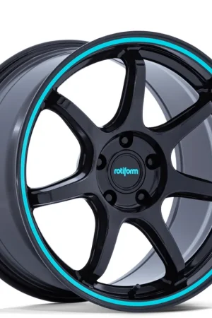 18" Rotiform Wheels RC208 BPU Gloss Black with Teal Stripe Flow Formed Rims Warranty Included