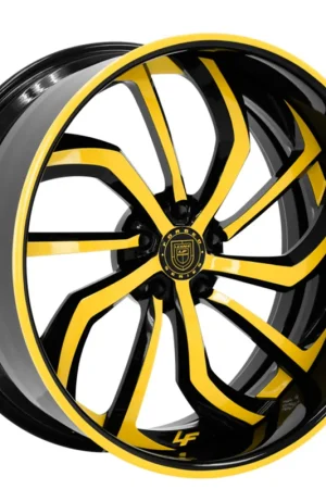 Big Sale 21" Lexani Forged Wheels LF-779 Kratos Gloss Black with Yellow Face and Pin Stripe Lip Rims