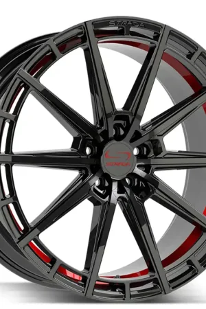 22" Strada Wheels Palo Gloss Black with Red Ring Flow Formed Rims Affordable