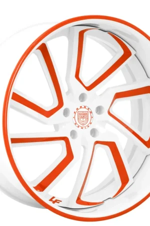 24" Lexani Forged Wheels LF-778 Styx Gloss White with Go Mango Orange Accents and Pin Stripe Lip Rims Holiday Sale