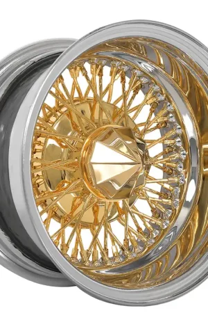 Brand New 14x6" LA Wire Wheels Reverse 72-Spoke Cross Lace Chrome with American Gold Plating Center Rims