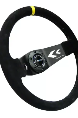Hot Picks NRG Innovations 350mm Two Spoke Steering Wheel; Suede Leather with Yellow Center Mark