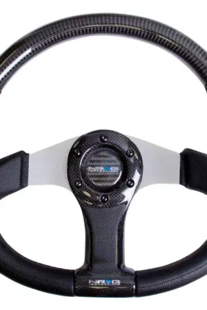 Exclusive Offer NRG Innovations 350mm Oval Shape Flat Bottom Steering Wheel; Carbon Silver