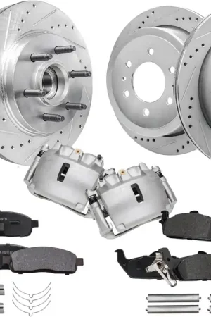 10pc Front & Rear Drilled Slotted Rotors Calipers Ceramic Brake Pads Kit Buy Direct