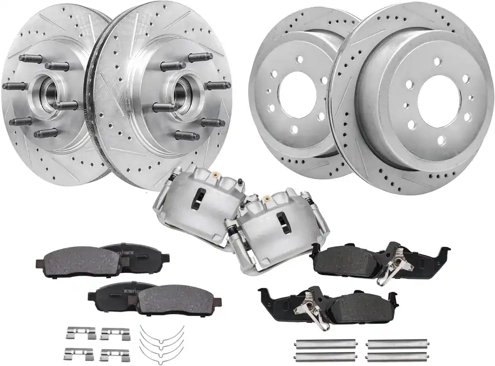 10pc Front & Rear Drilled Slotted Rotors Calipers Ceramic Brake Pads Kit Buy Direct