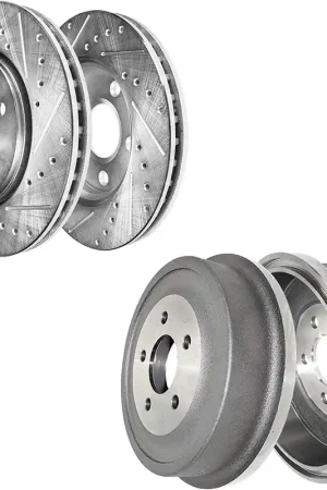 4pc Front Drilled Slotted Rotors and Rear Brake Drums Kit Seasonal Sale