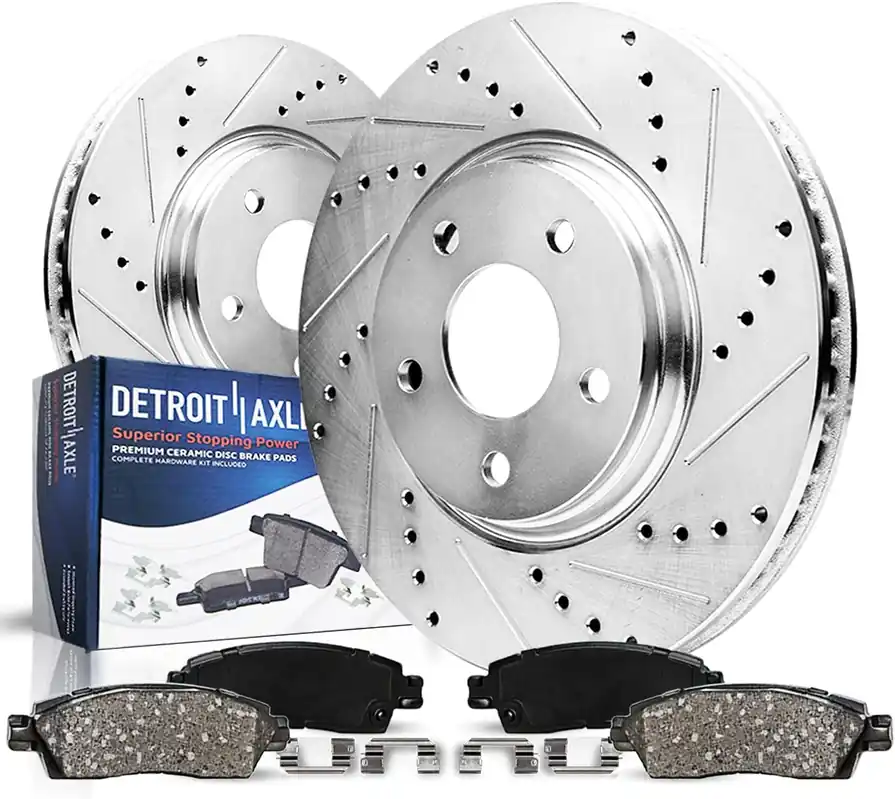 4pc Front Drilled Slotted Rotors and Ceramic Brake Pads Kit Express Delivery