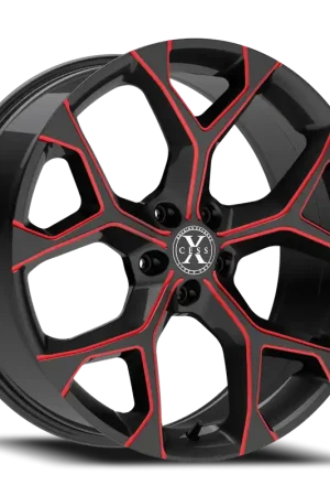 Xcess X05 5 Flake Wheel 18x8.5 5x120 Gloss Black w/ Candy Red Milling 35mm - FREE T-SHIRT INCLUDED! Exclusive Offer