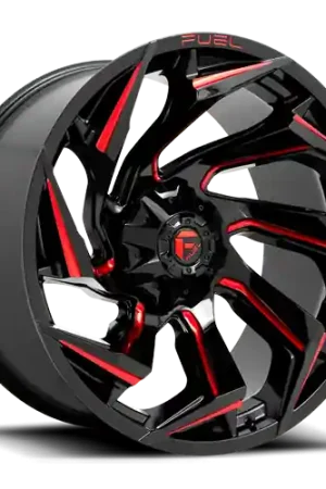 Fuel D755 Reaction Wheel 22x12 5x114.3 & 5x127 Gloss Black Milled With Red Tint -44mm - MINIMUM PURCHASE OF 4 WHEELS Price Cut