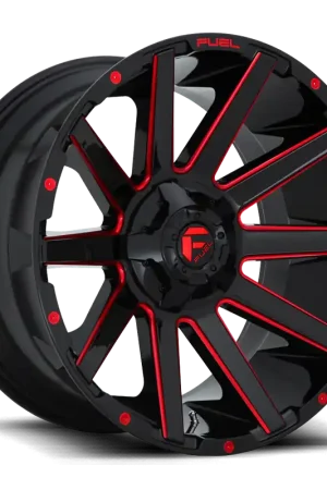Order Now Fuel D643 Contra Wheel 20x10 5x114.3 & 5x127 Gloss Black Milled With Red Tint -18mm - FREE T-SHIRT INCLUDED!