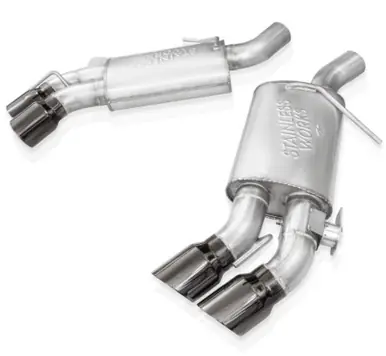 Best Price Stainless Works 16-21 Camaro SS 3in Redline Factory Connect Axle Back w/Valve - 4in Quad Black Tips - CA16RVMKFRBC