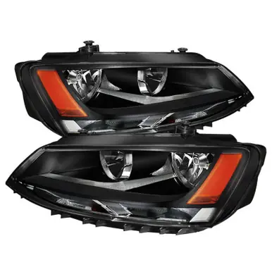 Luxury Xtune Volkswagen Jetta 11-14 Amber Crystal Headlights Black HD-JH-VJ11-AM-BK - 5075796