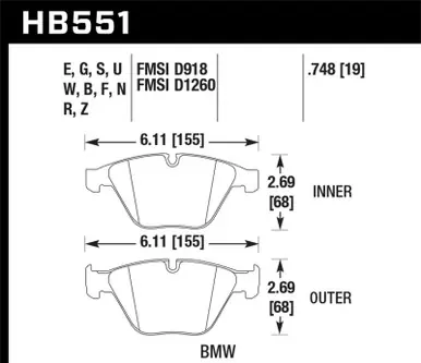 Hawk 07-09 BMW 335d/335i/335xi / 08-09 328i/M3 HP+ Street Front Brake Pads - HB551N.748 Money Back Guarantee