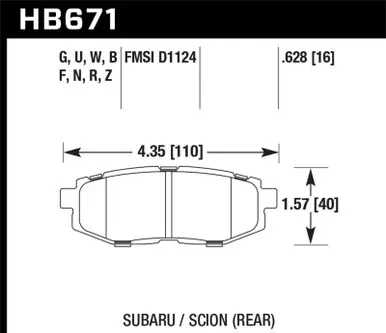 Shop Now Hawk 13 Scion FR-S / 13 Subaru BRZ/10-12 Legacy 2.5 GT/3.6R DTC-30 Race Rear Brake Pads - HB671W.628
