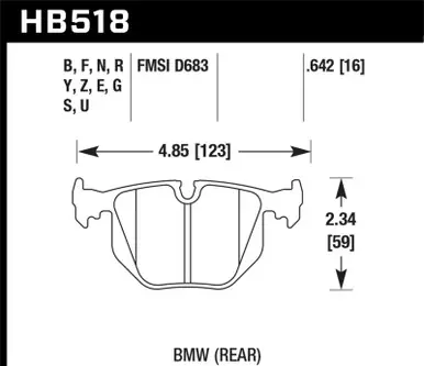 Warranty Included Hawk BMW 3/5/7Series/M3/M5/X3/X5/Z4/Z8 / Land Rover Range Rover Blue 9012 Race Rear Brake Pads - HB518E.642