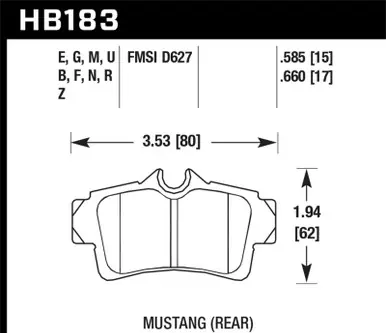 While Supplies Last Hawk 01 Ford Mustang Bullitt / 94, 96-99, 01, 03-04 Cobra / 03-04 Mach 1 DTC-60 Race Rear Brake Pads - HB183G.585