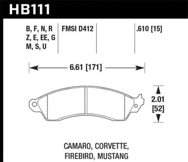Direct From Manufacturer Hawk 94-04 Mustang Cobra / 88-95 Corvette 5.7L / 88-92 Camaro w/ Hvy Duty Brakes DTC-60 Race Brake P - HB111G.610