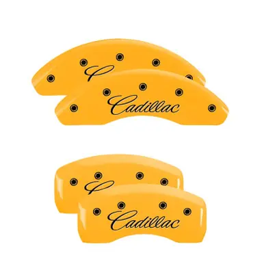 Mega Sale MGP 4 Caliper Covers Engraved Front & Rear Cursive/Cadillac Yellow finish black ch - 35021SCADYL