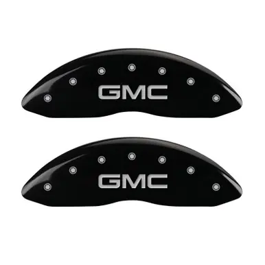 MGP Front set 2 Caliper Covers Engraved Front GMC Black finish silver ch - 34207FGMCBK Special Offer