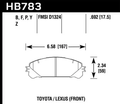 Hawk 08-16 Toyota Highlander LTS Street Front Brake Pads - HB783Y.692 Grab Now