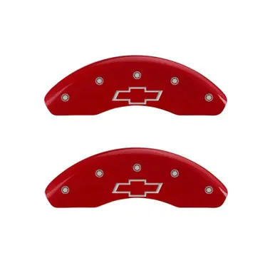 Buy Online MGP Front set 2 Caliper Covers Engraved Front Bowtie Red finish silver ch - 14012FBOWRD