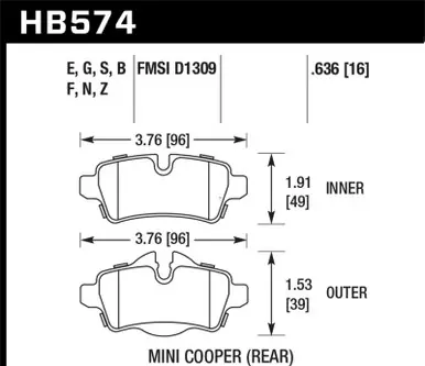 Top Pick Hawk 07+ Mini Cooper Performance Ceramic Street Rear Brake Pads - HB574Z.636