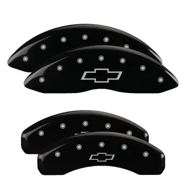 Deal MGP 4 Caliper Covers Engraved Front & Rear Bowtie Black finish silver ch - 14215SBOWBK