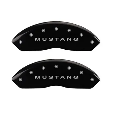 Brand New MGP 4 Caliper Covers Engraved Front Mustang Engraved Rear S197/Bar & Pony Black finish silver ch - 10197SMB1BK