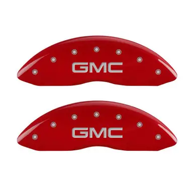 Big Sale MGP 4 Caliper Covers Engraved Front & Rear Envoy Red finish silver ch - 34004SEVYRD