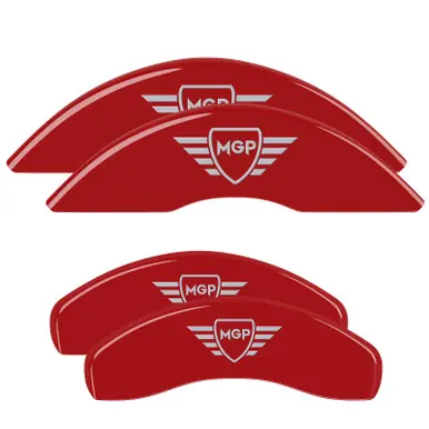 Crafted MGP 22-23 Jeep Grand Cherokee 4 Caliper Covers Front & Rear Red Finish Silver MGP Logo - 42026SMGPRD