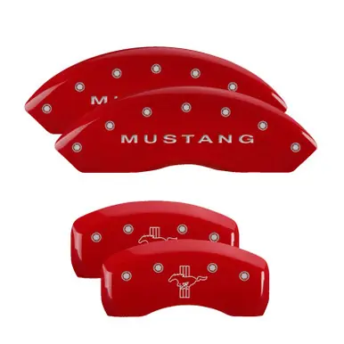 Today Only MGP 4 Caliper Covers Engraved Front Mustang Engraved Rear Bar & Pony Red finish silver ch - 10017SMBPRD