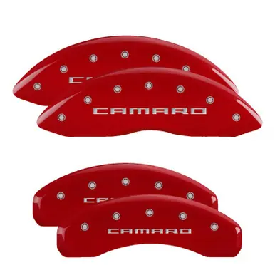 MGP 4 Caliper Covers Engraved Front & Rear Gen 5/Camaro Red finish silver ch - 14036SCA5RD Free Shipping