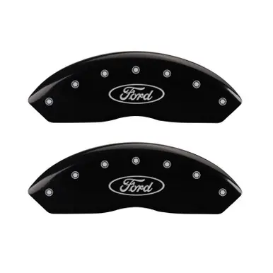 MGP 4 Caliper Covers Engraved Front & Rear Oval Logo/Ford Black Finish Silver Char 2017 Ford Fusion - 10244SFRDBK Exclusive Offer