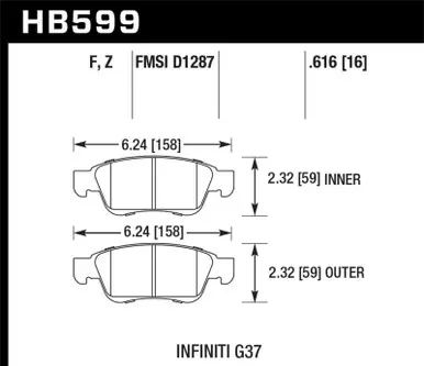 Hot Picks Hawk 14-15 Infiniti Q60 HPS 5.0 Front Brake Pads - HB599B.616