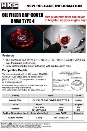 Weekend Sale HKS BMW Type 4 Oil Filler Cap Cover